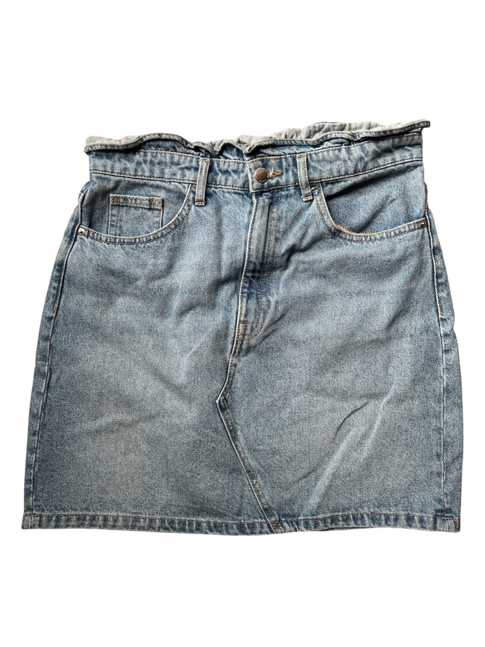 H&M Denim Skirt Womens Ruffled Waist Light Wash Size 8